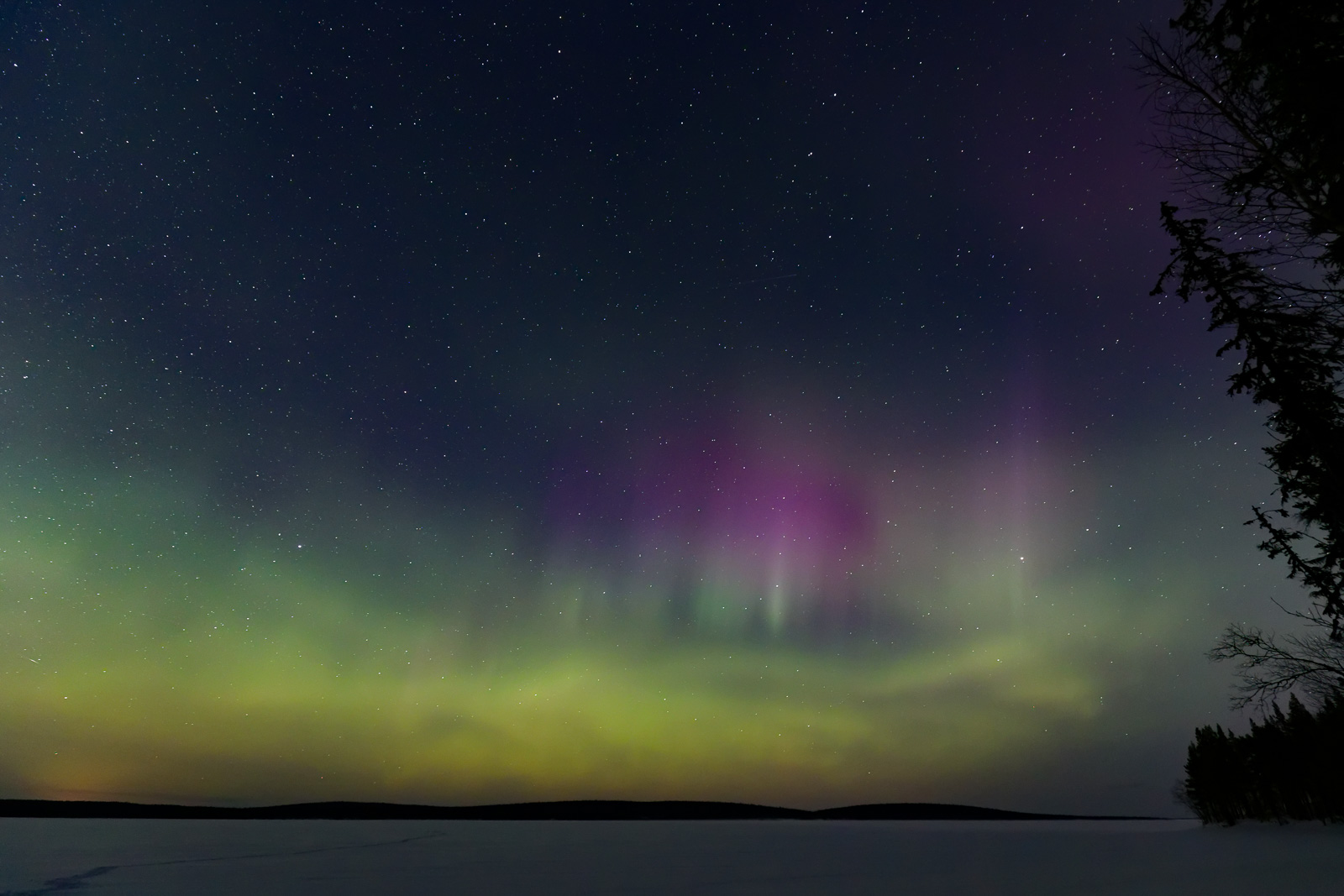 aurore boreale, lac, glace, Laponie, hiver