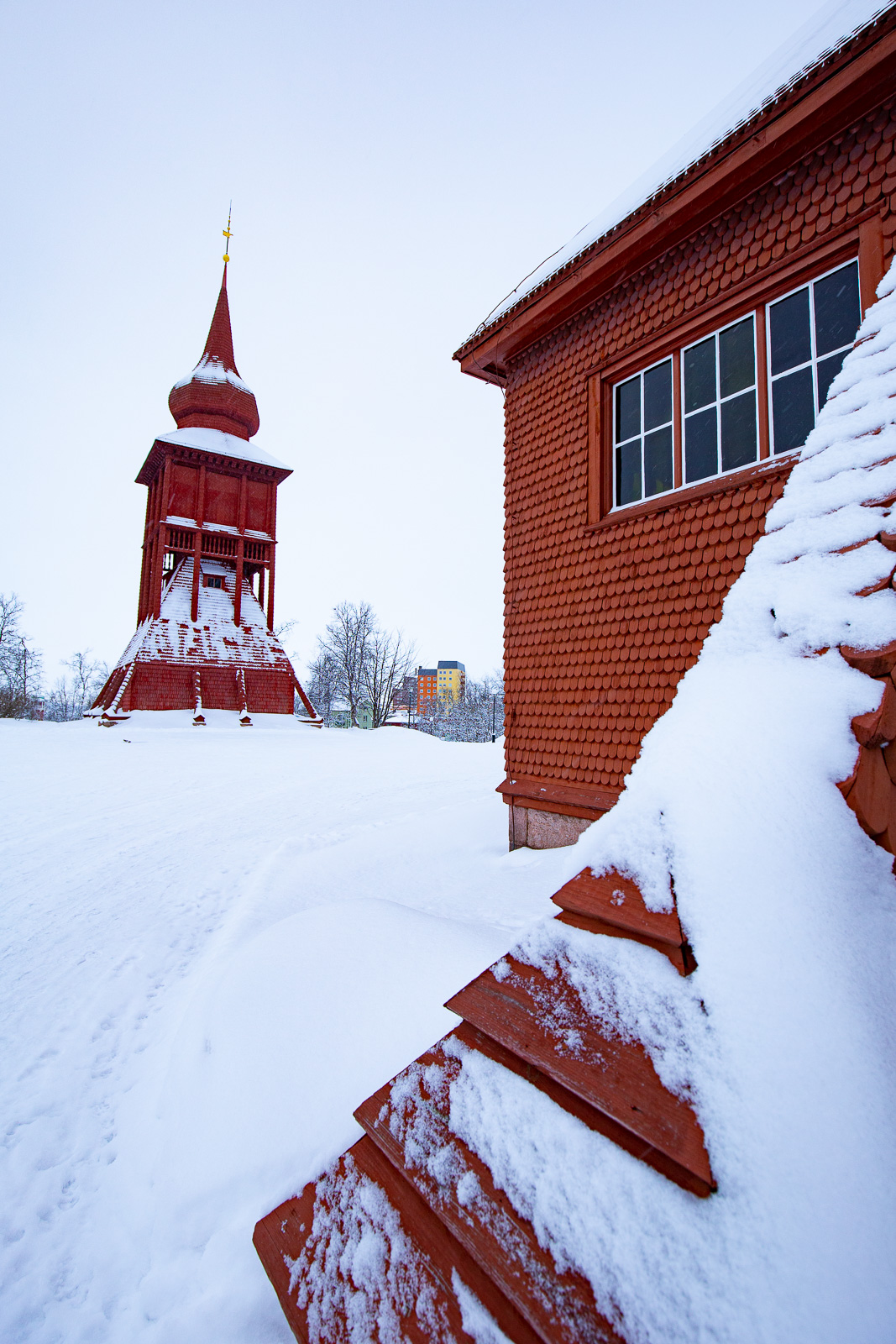 église, Kiruna, rouge, neige, Laponie suédoise